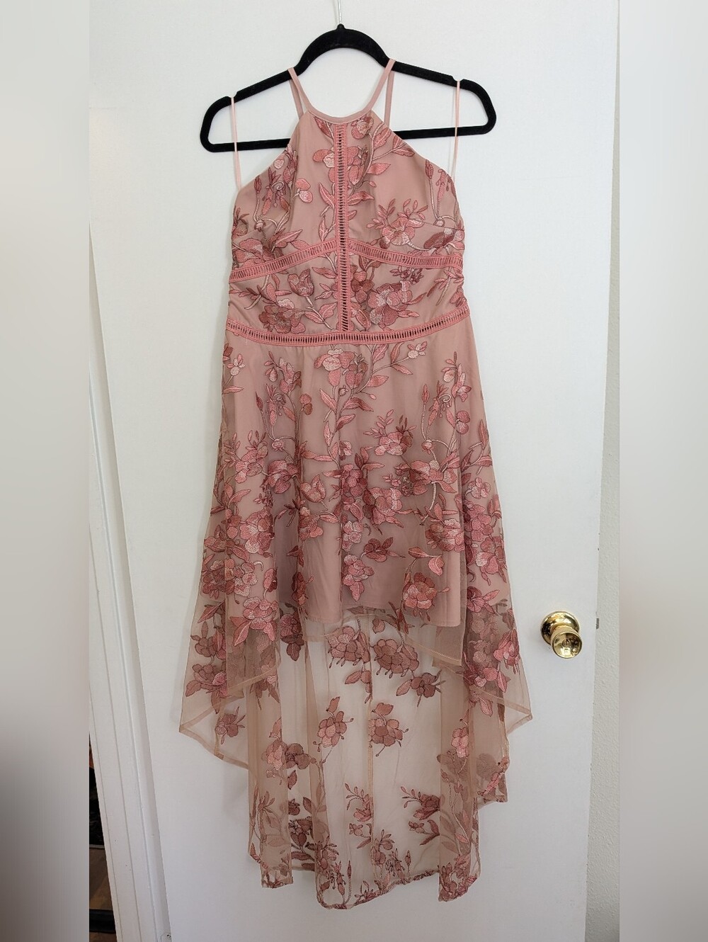 Blush Pink Floral Embroidered High-Low Dress